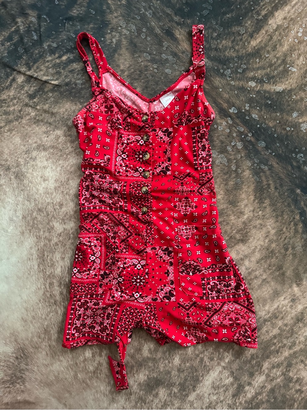 No Boundaries Red Bandana-Style Tank Romper